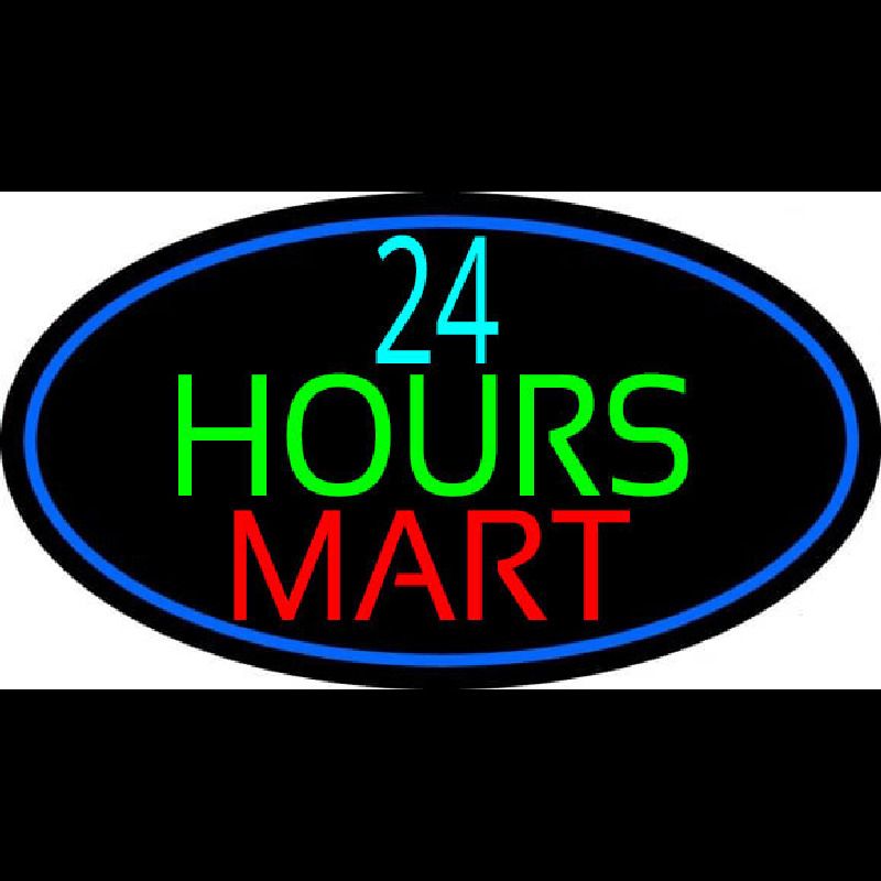 24 Hours Mini Mart With Blue Round Neonkyltti