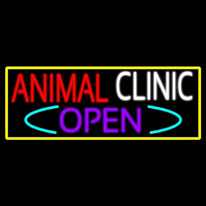 Animal Clinic Open With Yellow Border Neonkyltti