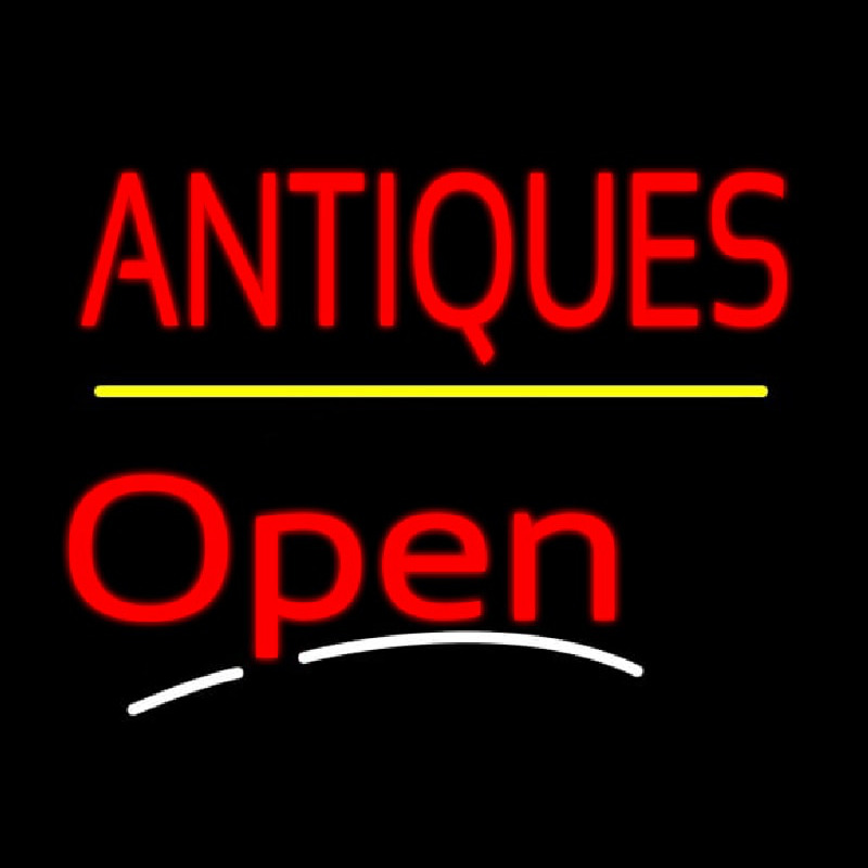 Antiques Open Yellow Line Neonkyltti