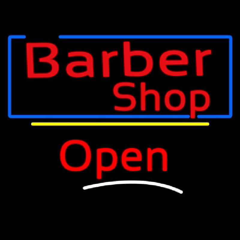 Barber Shop Blue Border Open Neonkyltti