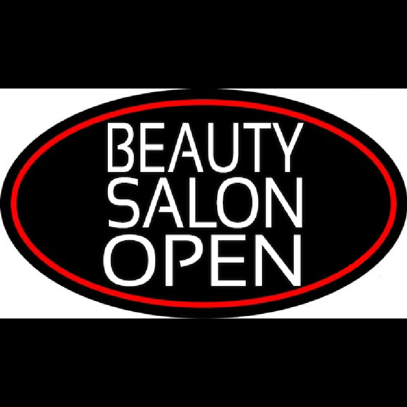 Beauty Salon Open Oval With Red Border Neonkyltti