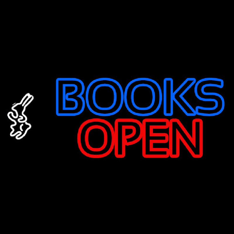 Blue Books With Rabbit Logo Open Neonkyltti