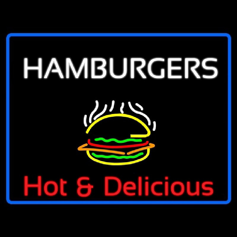 Blue Border Hamburgers Hot And Delicious With Border Neonkyltti