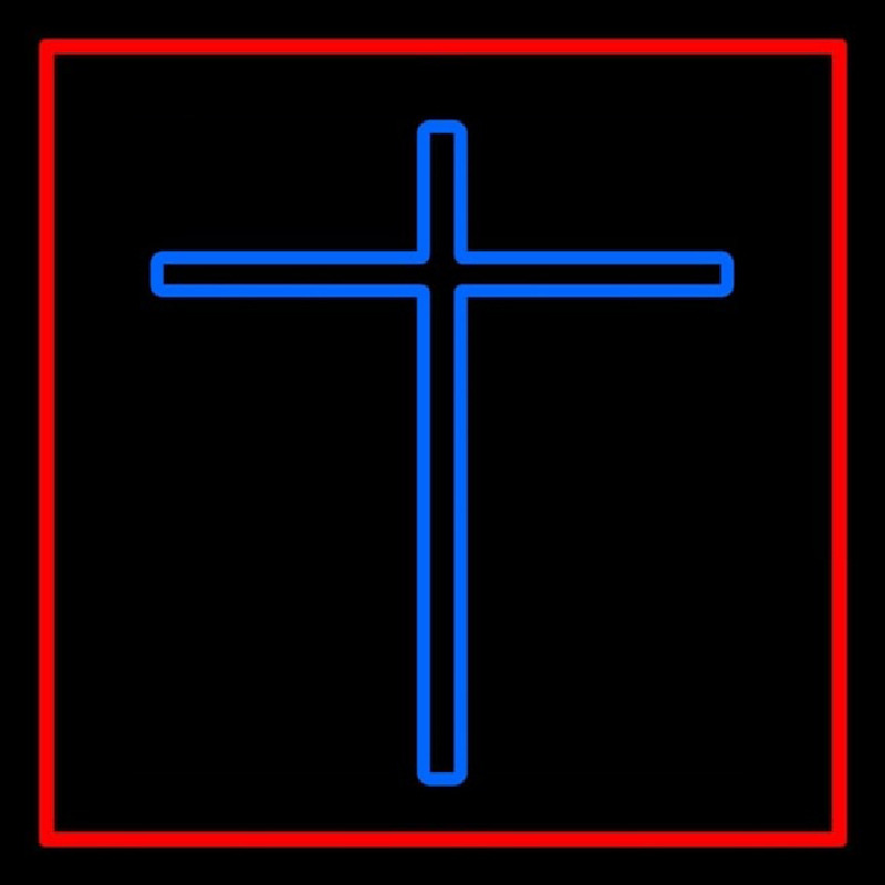 Blue Christian Cross Red Border Neonkyltti
