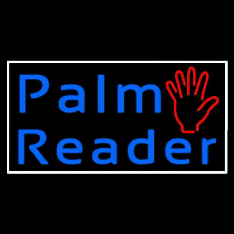 Blue Cursive Palm Reader White Border Neonkyltti