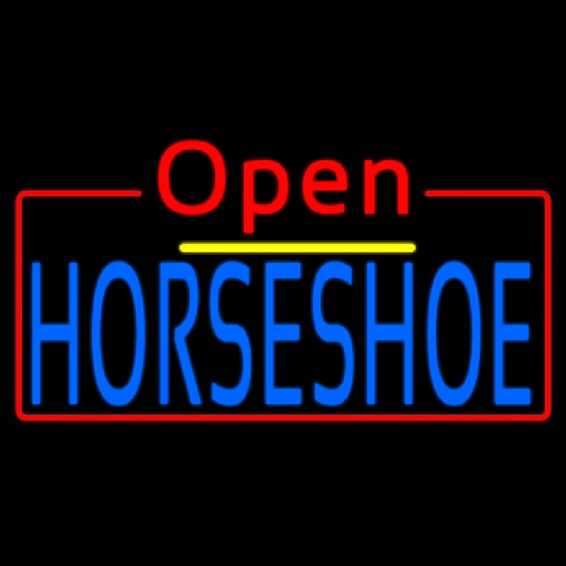 Blue Horseshoe Open Neonkyltti