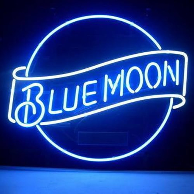 Blue Moon Lager Olut Baari Avoinna Neonkyltti