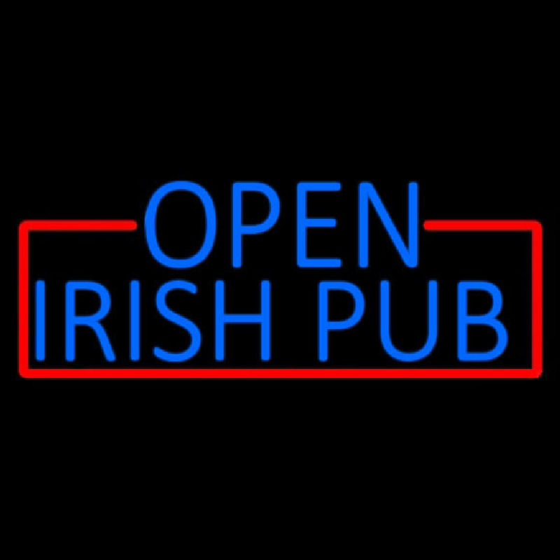 Blue Open Irish Pub With Red Border Neonkyltti