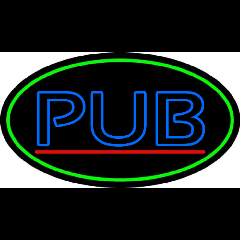 Blue Pub Oval With Green Border Neonkyltti