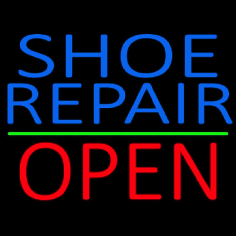 Blue Shoe Repair Open With Green Line Neonkyltti