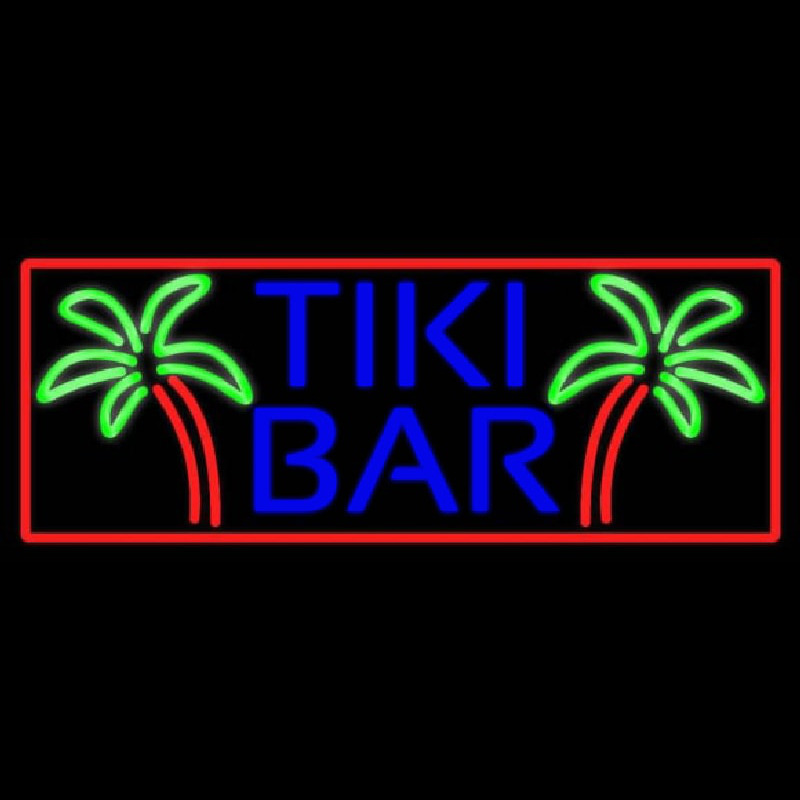 Blue Tiki Bar Palm Tree With Red Border Real Neon Glass Tube Neonkyltti