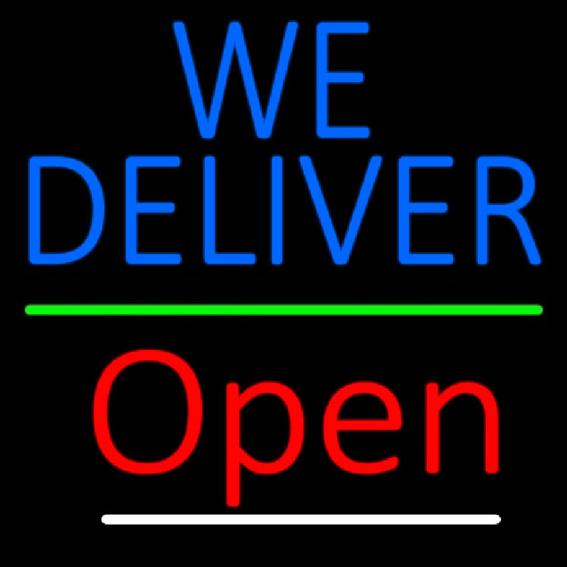 Blue We Deliver Open Green Line Neonkyltti