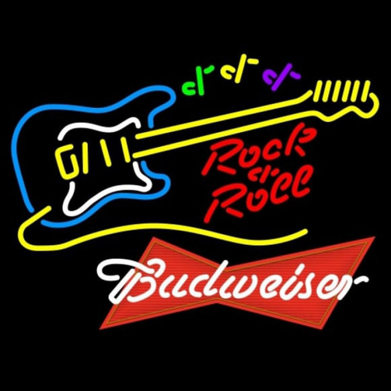 Budweiser Red Rock N Roll Yellow Guitar Beer Sign Neonkyltti