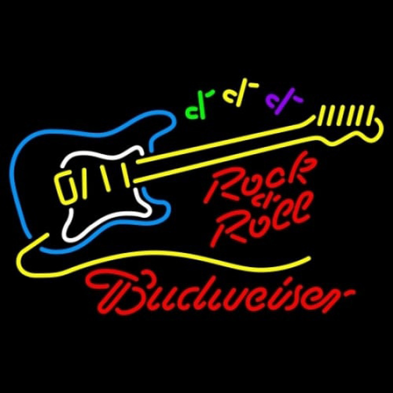 Budweiser Rock N Roll Yellow Guitar Neonkyltti