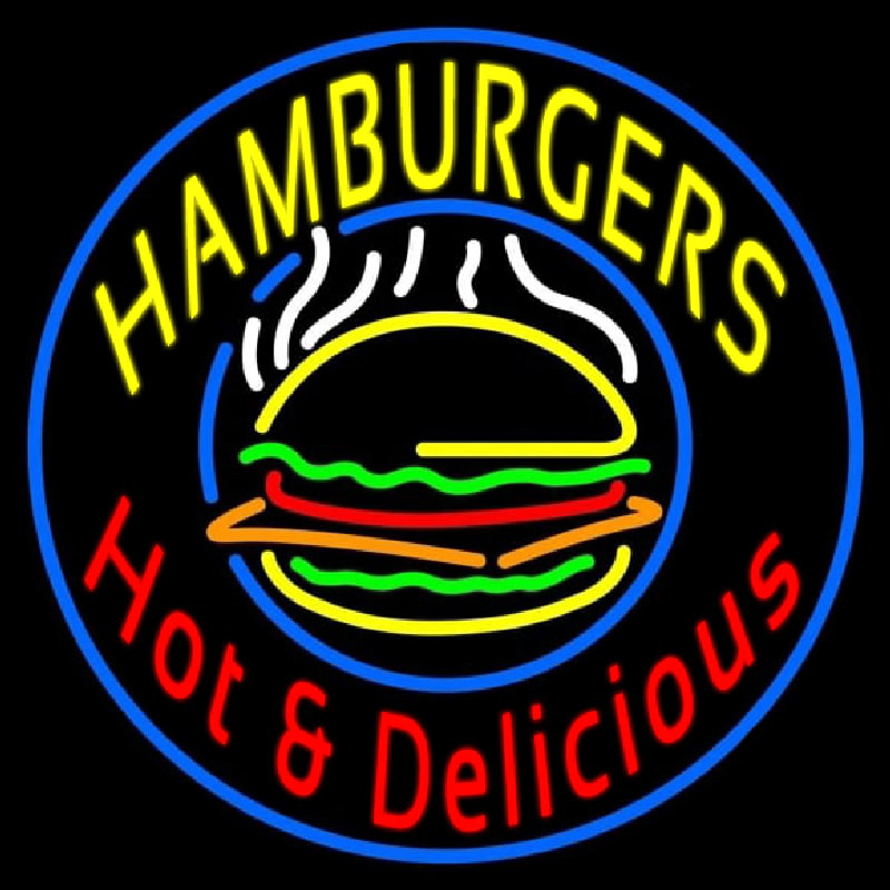 Circle Hamburgers Hot And Delicious Neonkyltti