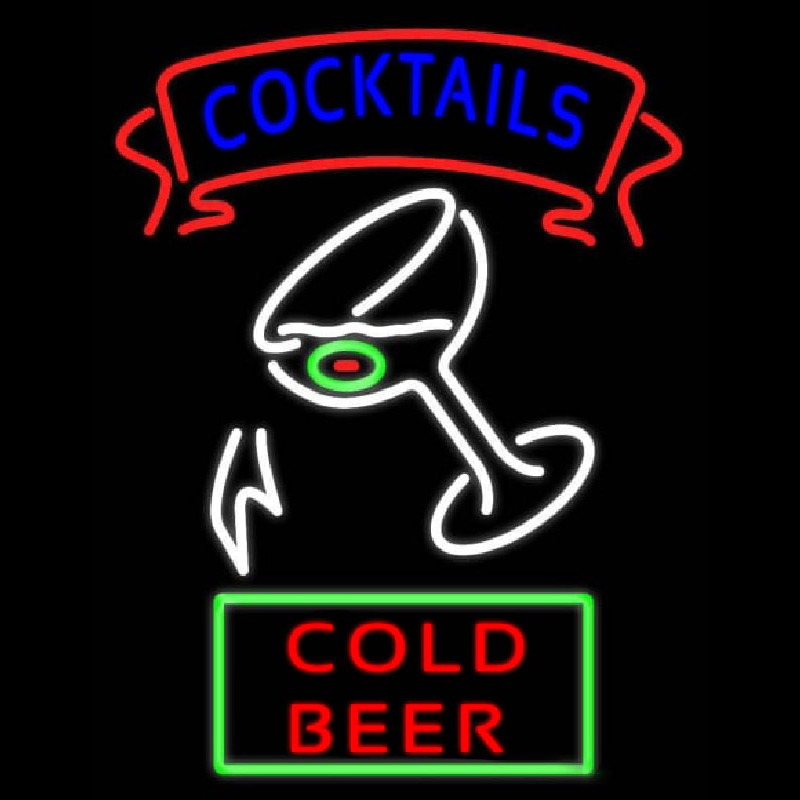 Cocktail Cold Beer With Glass Real Neon Glass Tube Neonkyltti