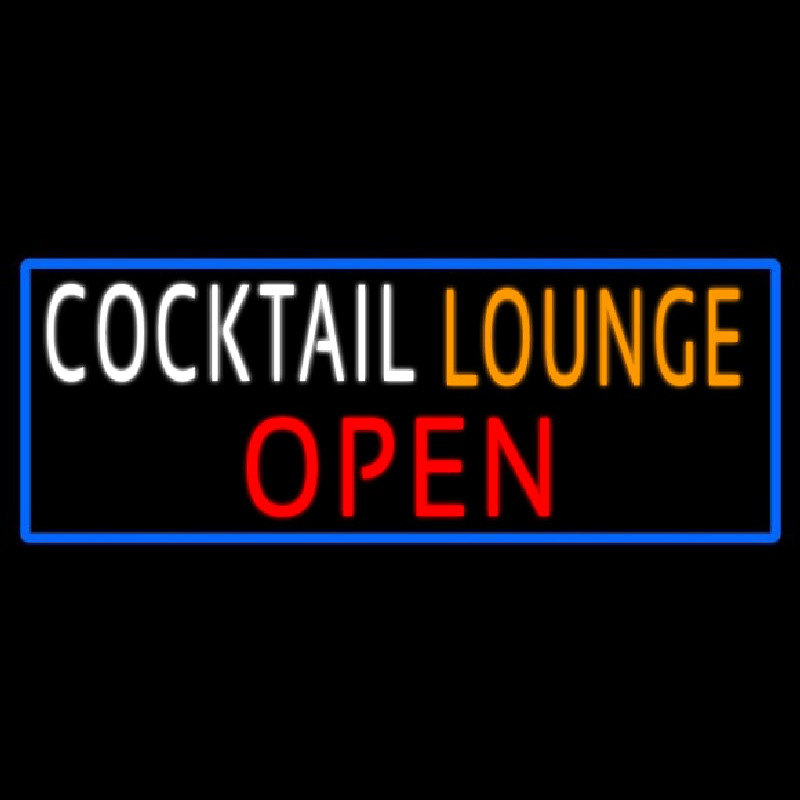 Cocktail Lounge Open With Blue Border Neonkyltti