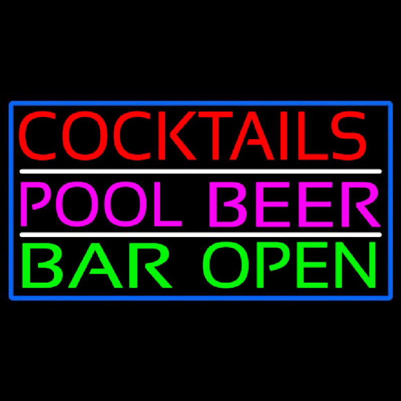 Cocktails Pool Beer Bar Open Neonkyltti