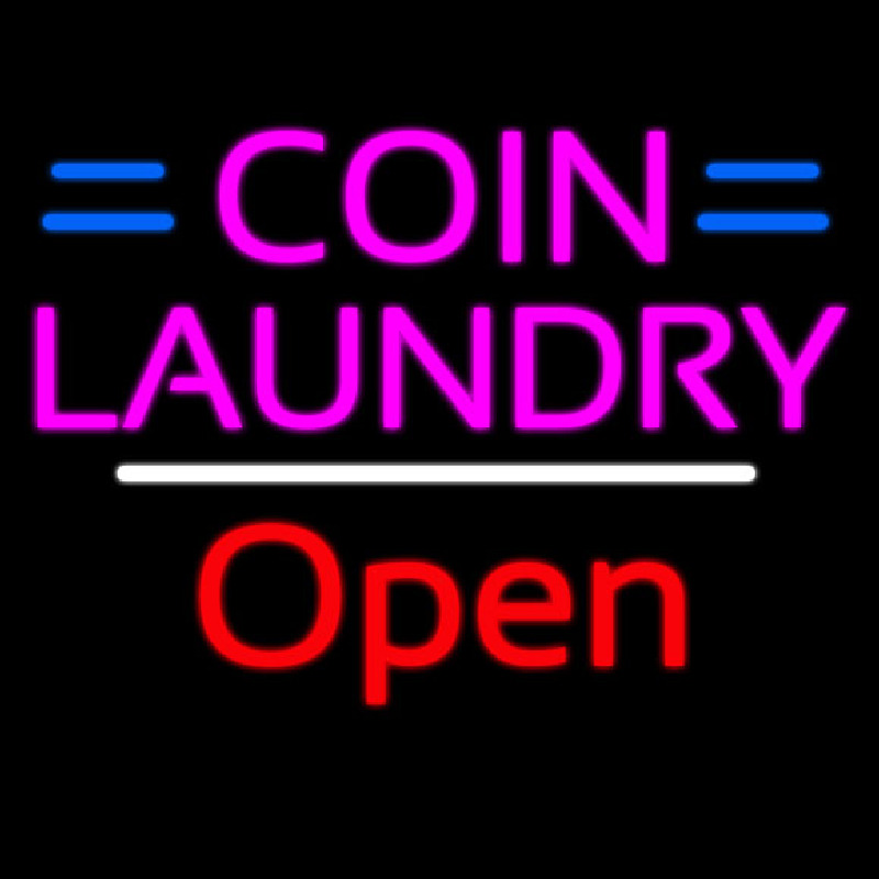 Coin Laundry Open White Line Neonkyltti