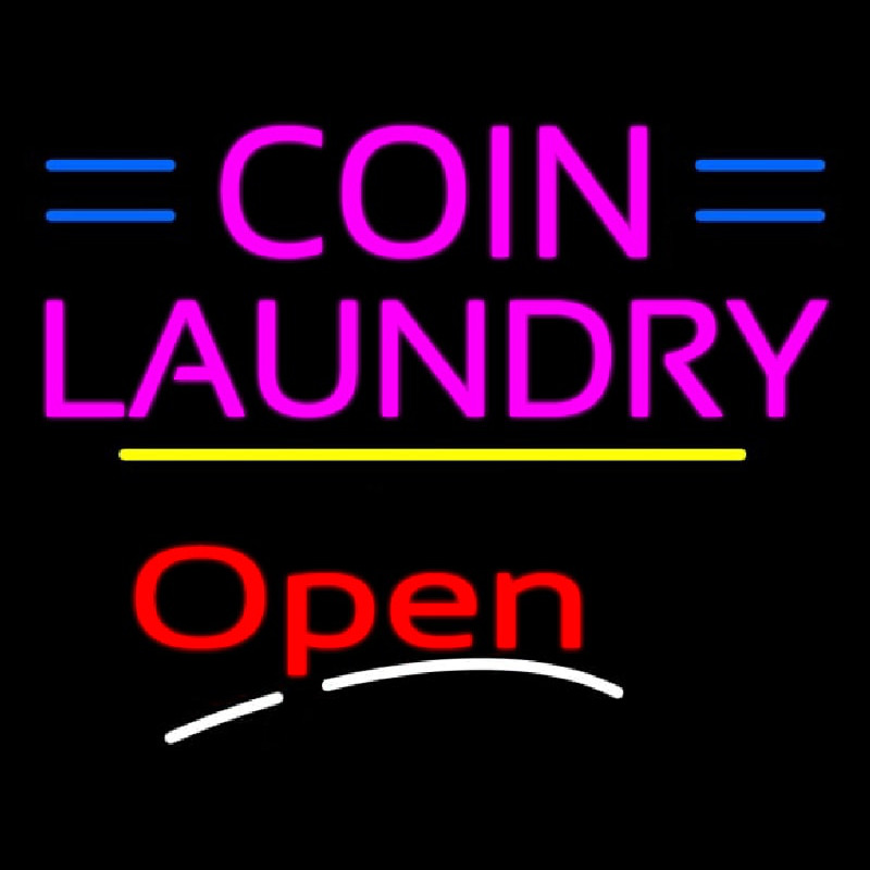 Coin Laundry Open Yellow Line Neonkyltti
