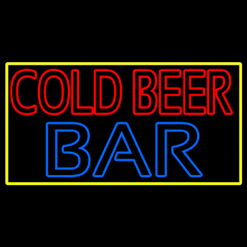 Cold Beer Bar With Yellow Border Neonkyltti