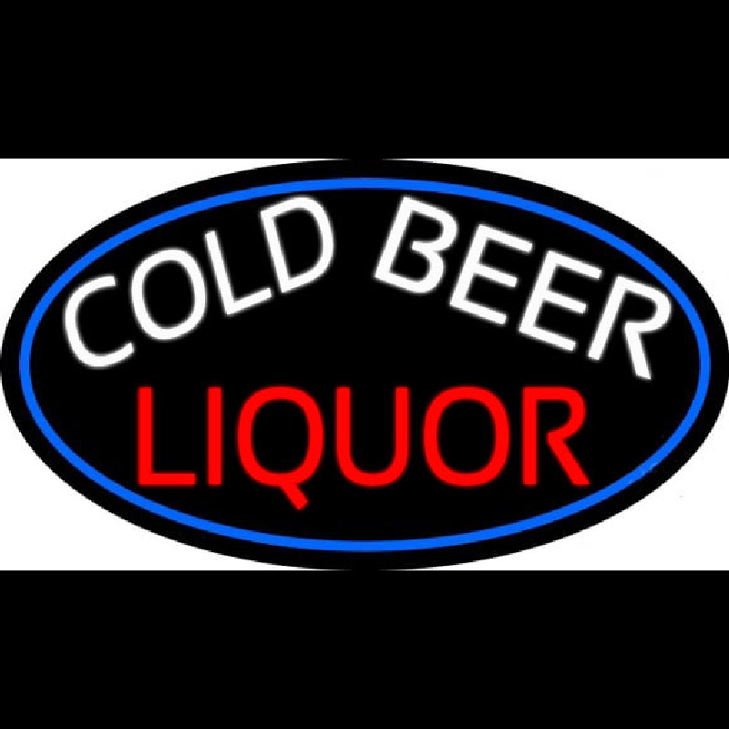 Cold Beer Liquor Oval With Blue Border Neonkyltti