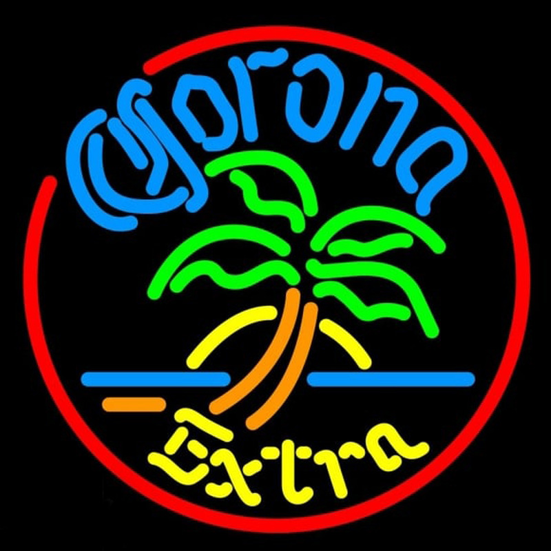 Corona E tra Circle Palm Tree Beer Sign Neonkyltti