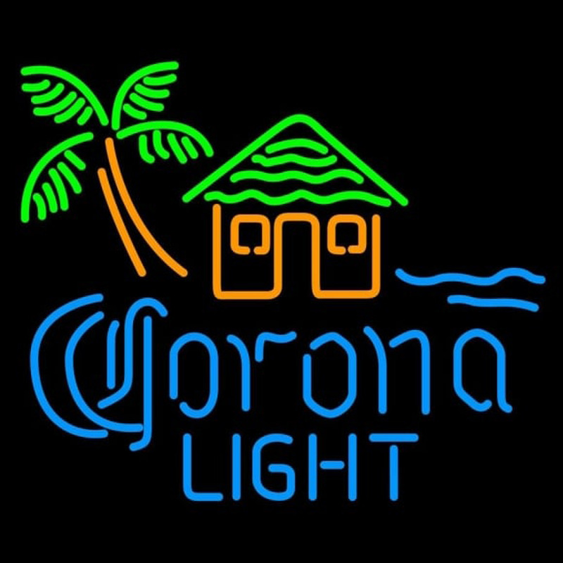 Corona Light Tiki Hut w Palm Tree Beer Sign Neonkyltti