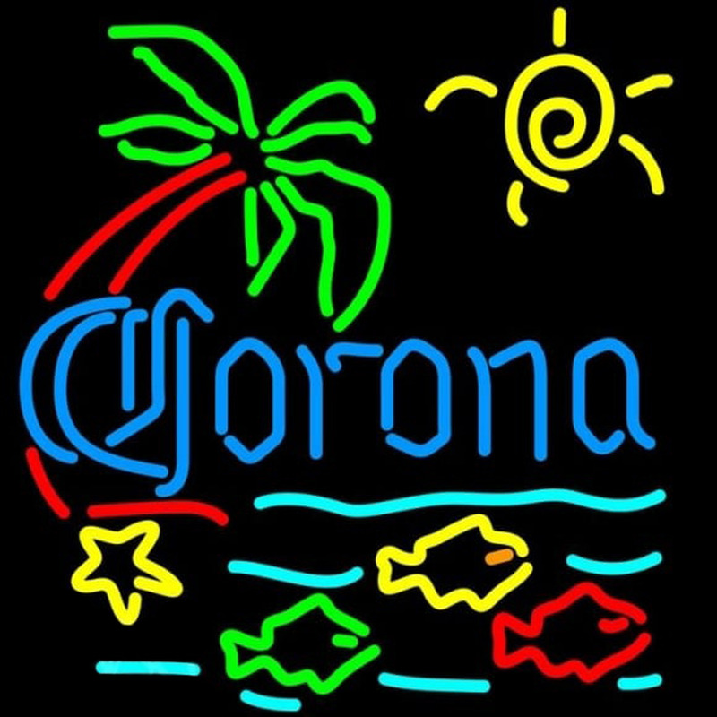 Corona Tropical Fish w Palm Tree Beer Sign Neonkyltti