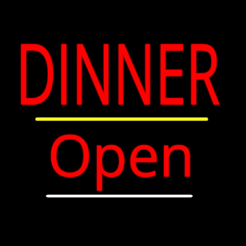 Dinner Open Yellow Line Neonkyltti