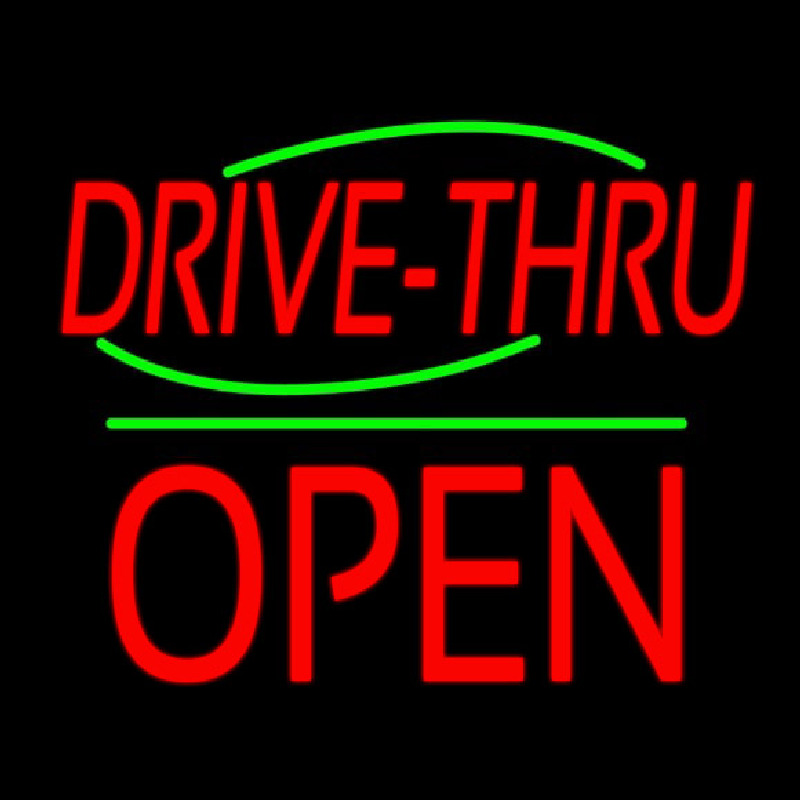 Drive Thru Block Open Green Line Neonkyltti