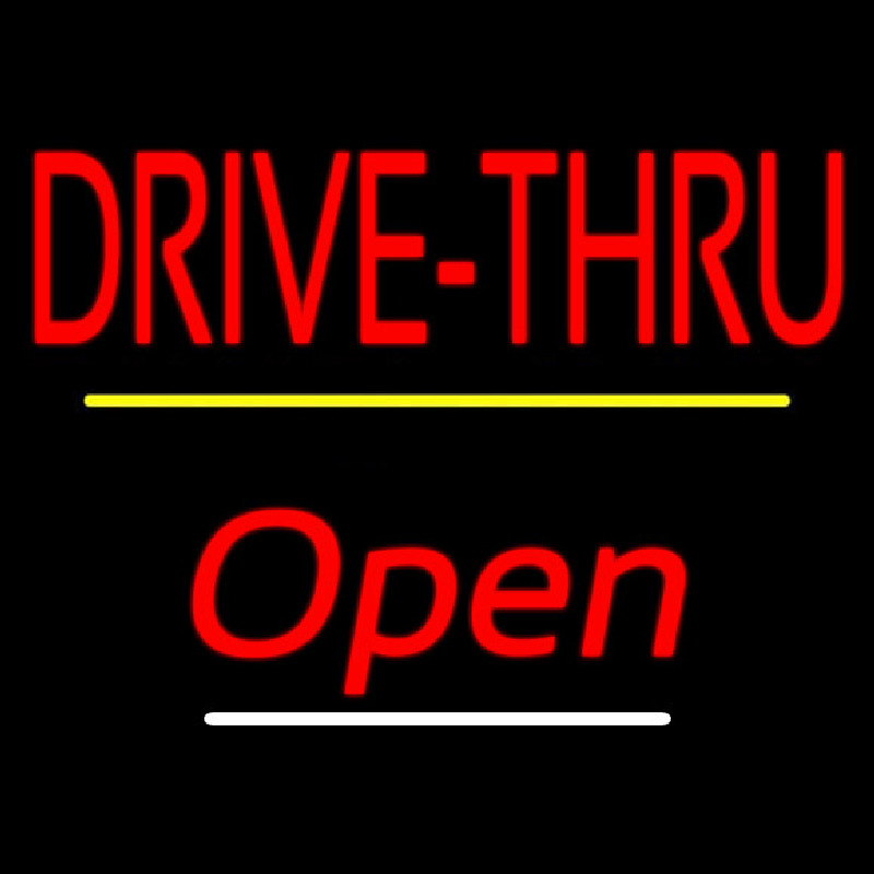 Drive Thru Open Yellow Line Neonkyltti