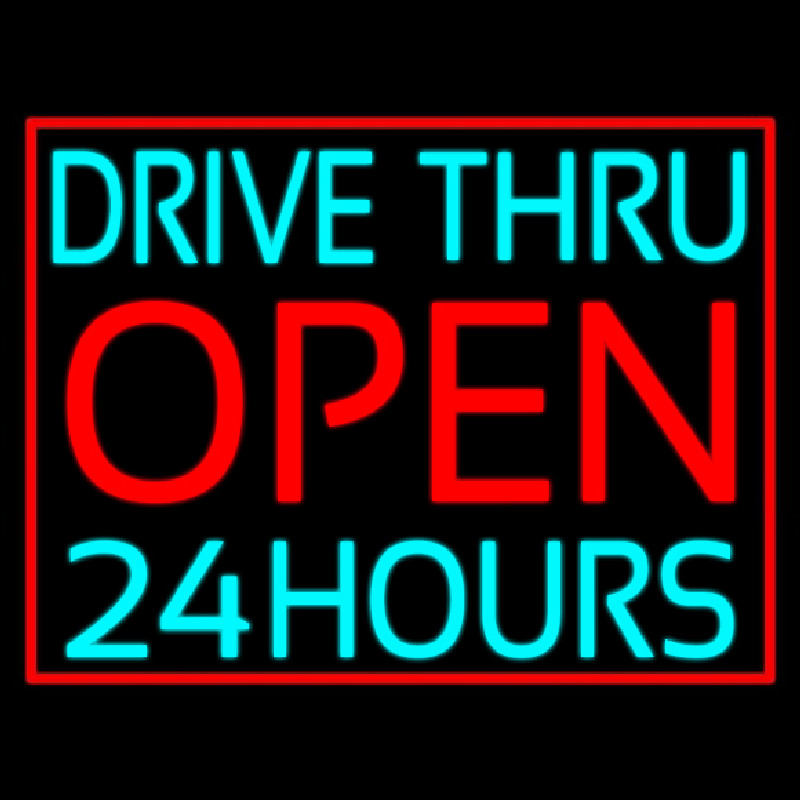 Drive Thru Red Open 24 Hours Neonkyltti