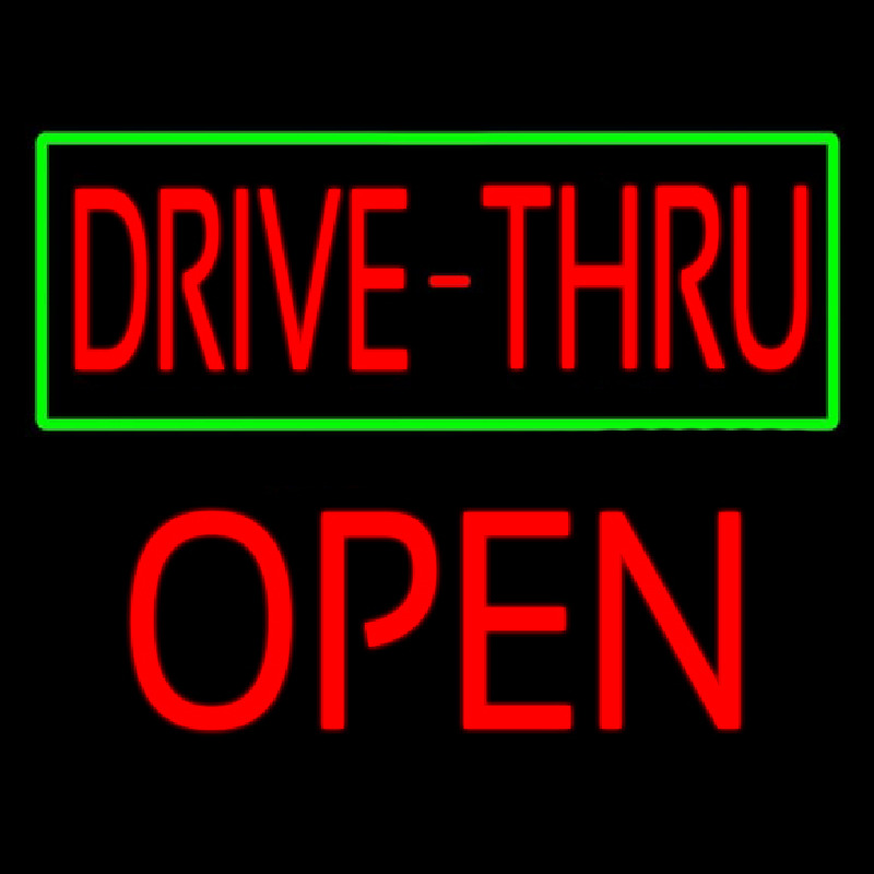Drive Thru With Green Border Open Neonkyltti