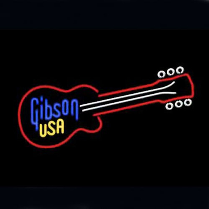 Gibson Usa Guitar Olut Baari Avoinna Neonkyltti