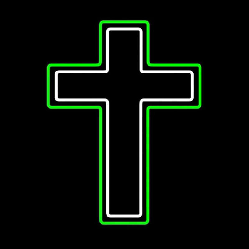 Green And White Christian Cross Neonkyltti