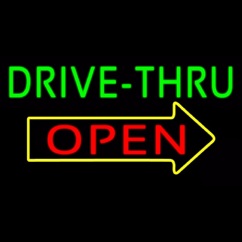 Green Drive Thru Open Arrow Neonkyltti