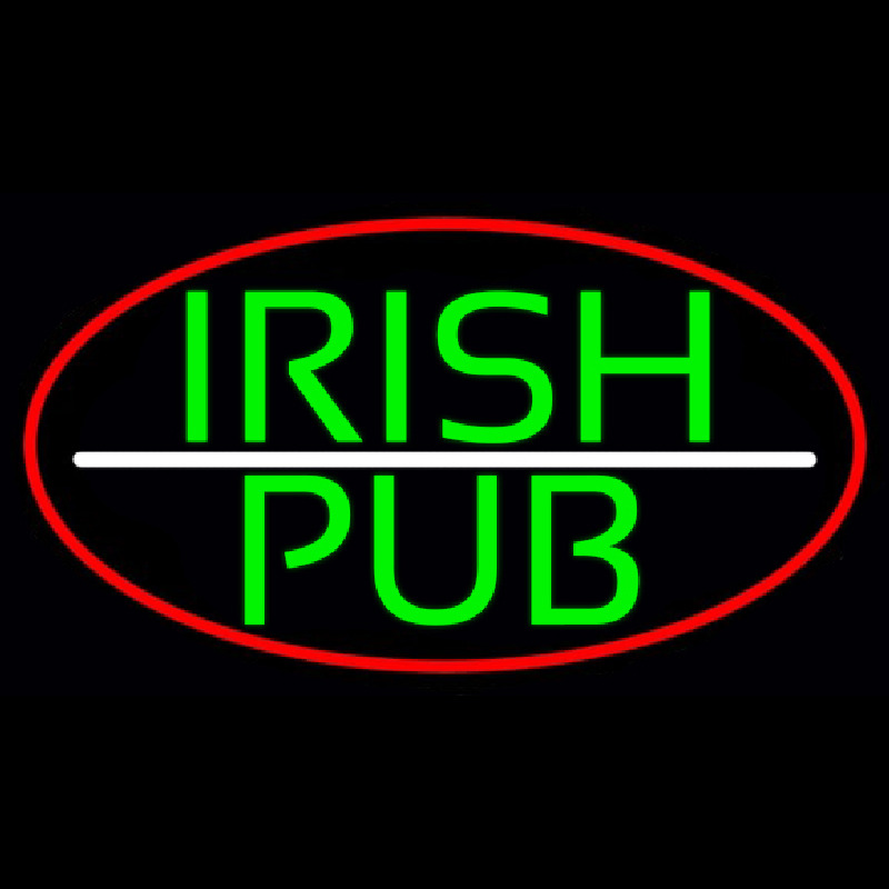 Green Irish Pub Oval With Red Border Neonkyltti