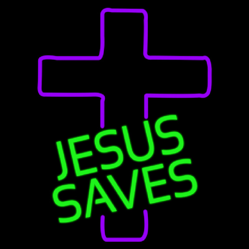 Green Jesus Saves Purple Cross Neonkyltti