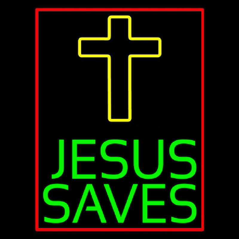 Green Jesus Saves Yellow Cross Neonkyltti