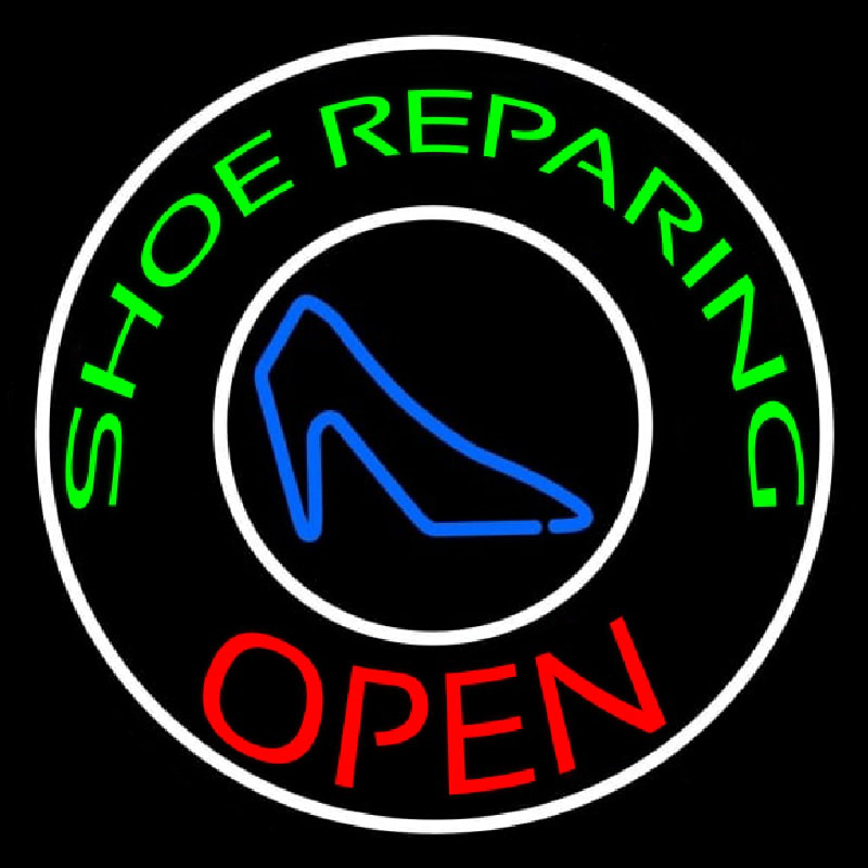 Green Shoe Repairing Open With Border Neonkyltti
