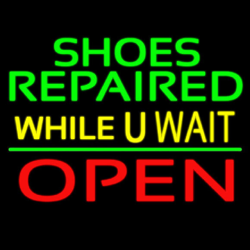 Green Shoes Repaired Yellow While You Wait Open Neonkyltti
