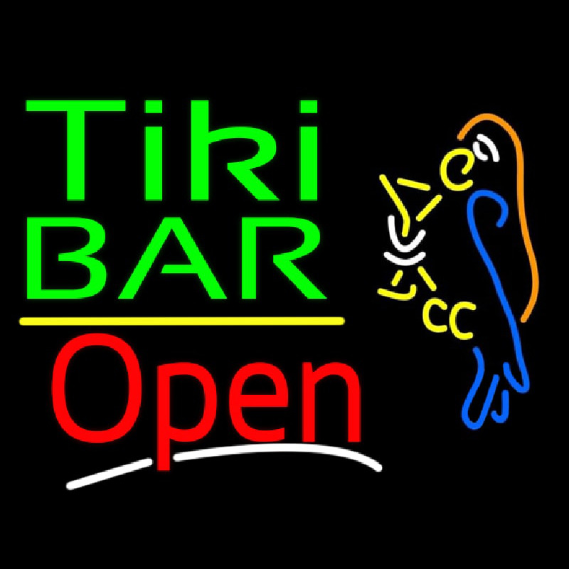 Green Tiki Bar With Parrot Martini Glass Open Neonkyltti