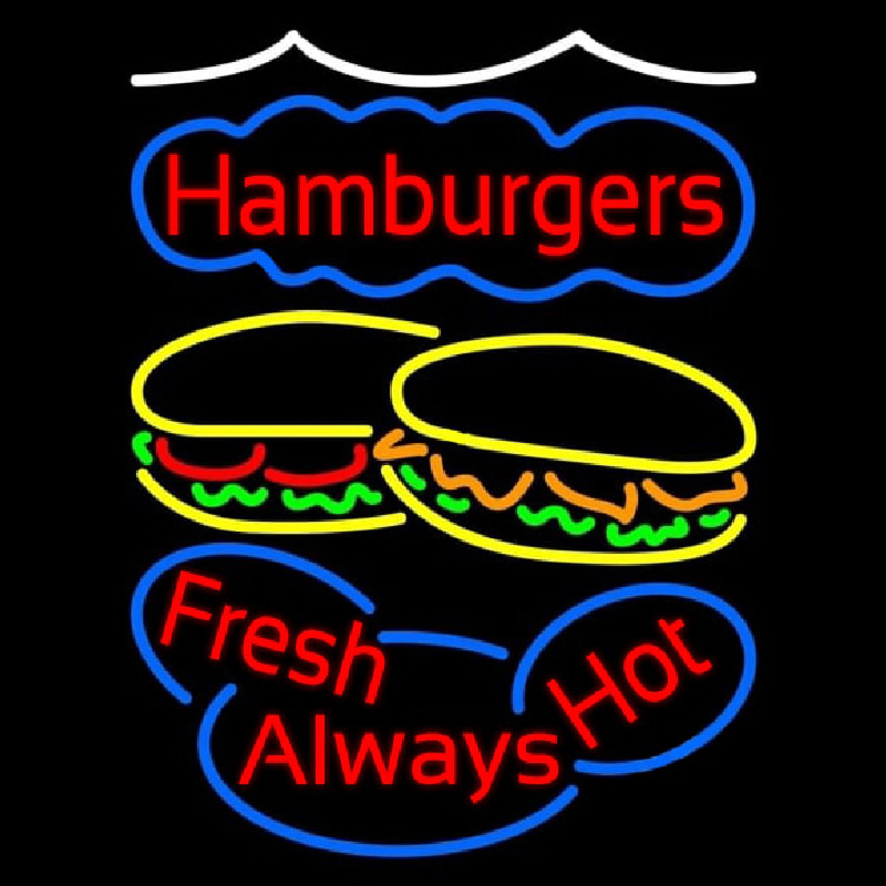 Hamburgers Fresh Always Hot Neonkyltti