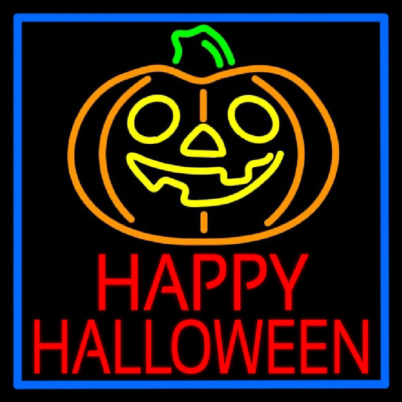 Happy Halloween Pumpkin With Blue Border Neonkyltti