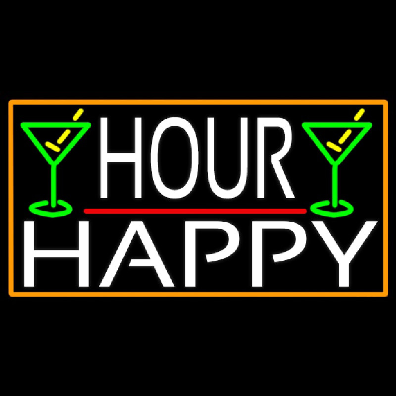 Happy Hour And Martini Glass With Orange Border Neonkyltti