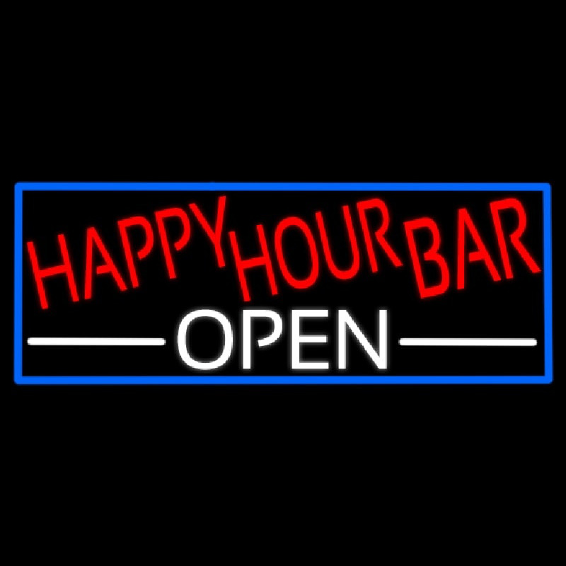 Happy Hour Bar Open With Blue Border Neonkyltti