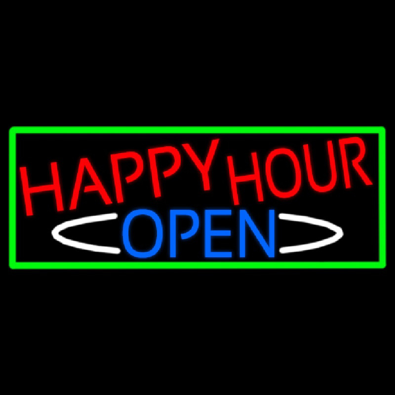 Happy Hour Open With Green Border Neonkyltti