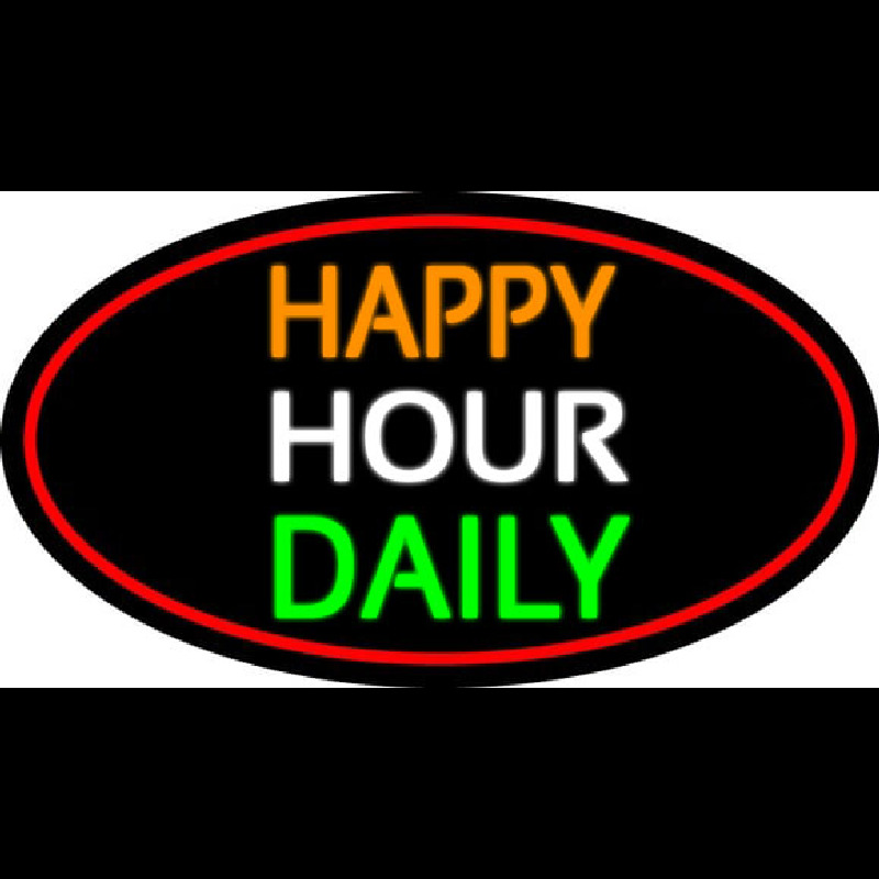 Happy Hours Daily Oval With Red Border Neonkyltti