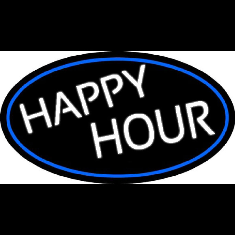 Happy Hours Oval With Blue Border Neonkyltti